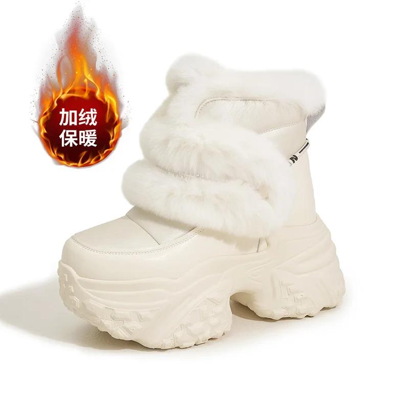 Модные зимние сапоги женские 2025 новые 10 см высокий каблук зимние сапоги женские платформа модные теплые женские ботильоны