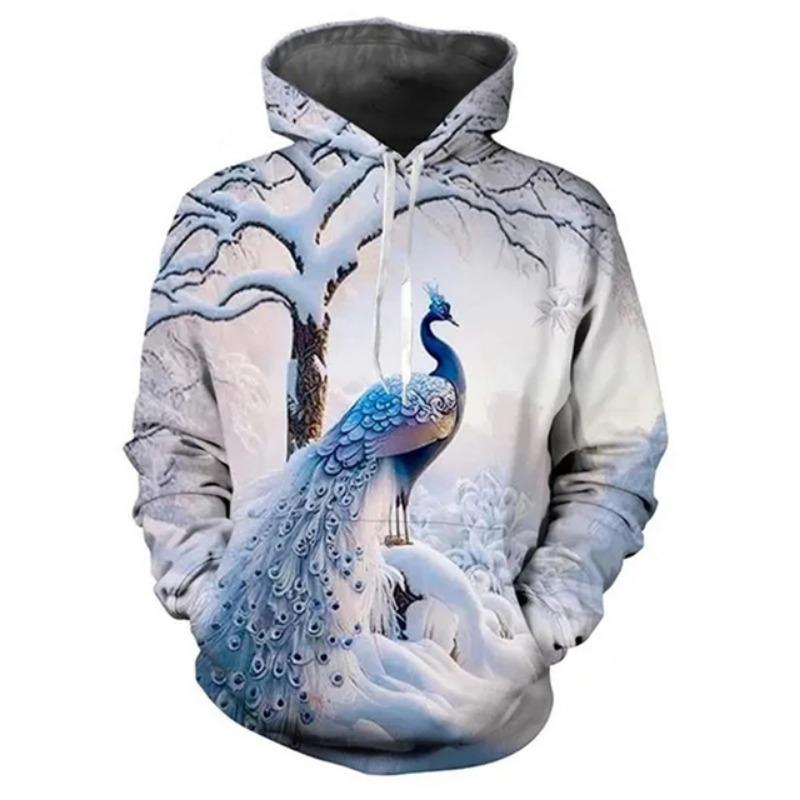 Осенние толстовки с принтом животных павлина в формате 3D для мужчин и женщин, модные повседневные толстовки с капюшоном большого размера, пуловеры, спортивная одежда