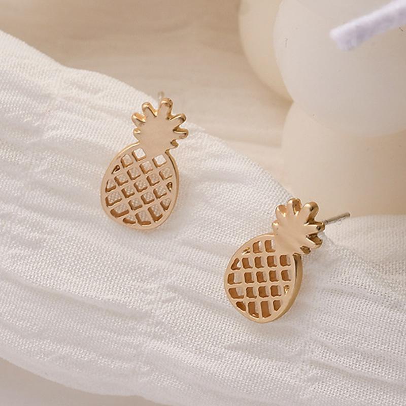 Минималистичные полые серьги-гвоздики с ананасами для девочек, креативные маленькие серьги-гвоздики с фруктами из золотого сплава, европейские и американские ювелирные изделия