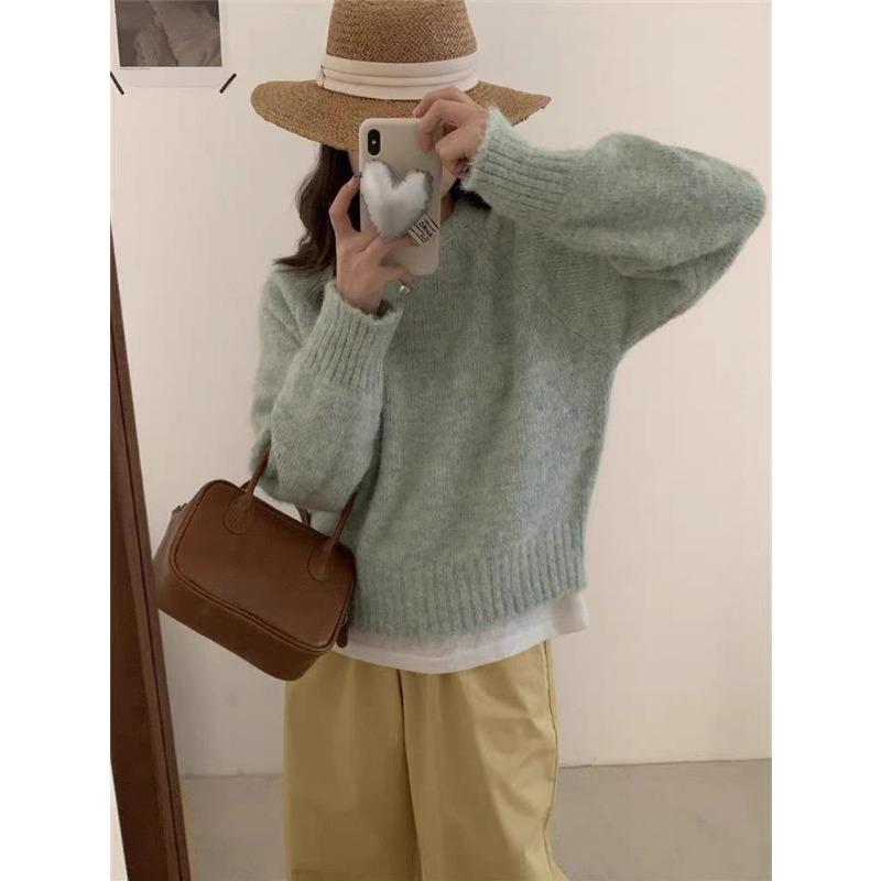 VEZFAA Женская мода повседневная осень-зима однотонный принт длинный рукав O-образный вырез свитера