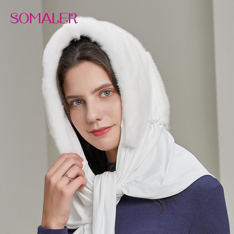 SOMALER 100% Genuine Mink Fur Hats for Women Winter Scarf Hat Fashion Elegant Warm Lady Caps New Fur Beanies
