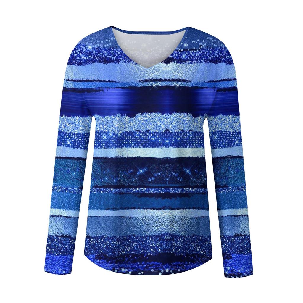 Women's Long Sleeved Retro Floral Print V-neck Top T-shirt