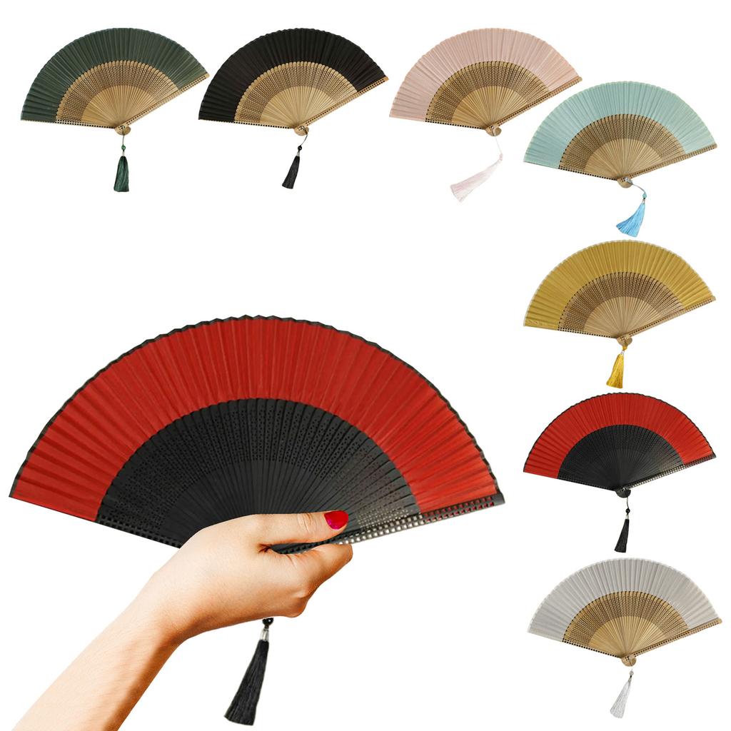 Шелковый и бамбуковый ручной веер, гладкий и удобный китайский деревянный складной веер, винтажный полый антикварный веер