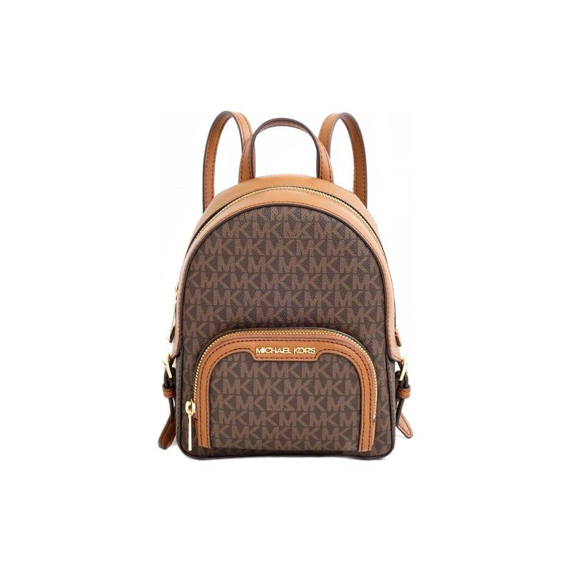 Michael Kors Jaycee золотой буквенный логотип с принтом по всей поверхности кожаный школьный портфель рюкзак рюкзак маленький размер женский коричневый