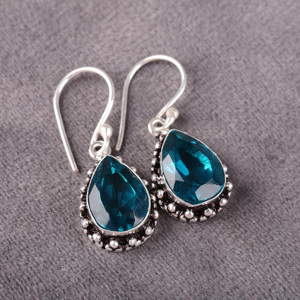 Natural Apatite Gemstone 925 Sterling Silver Handmade Earrings1.41" Gift For Her EE-97-9