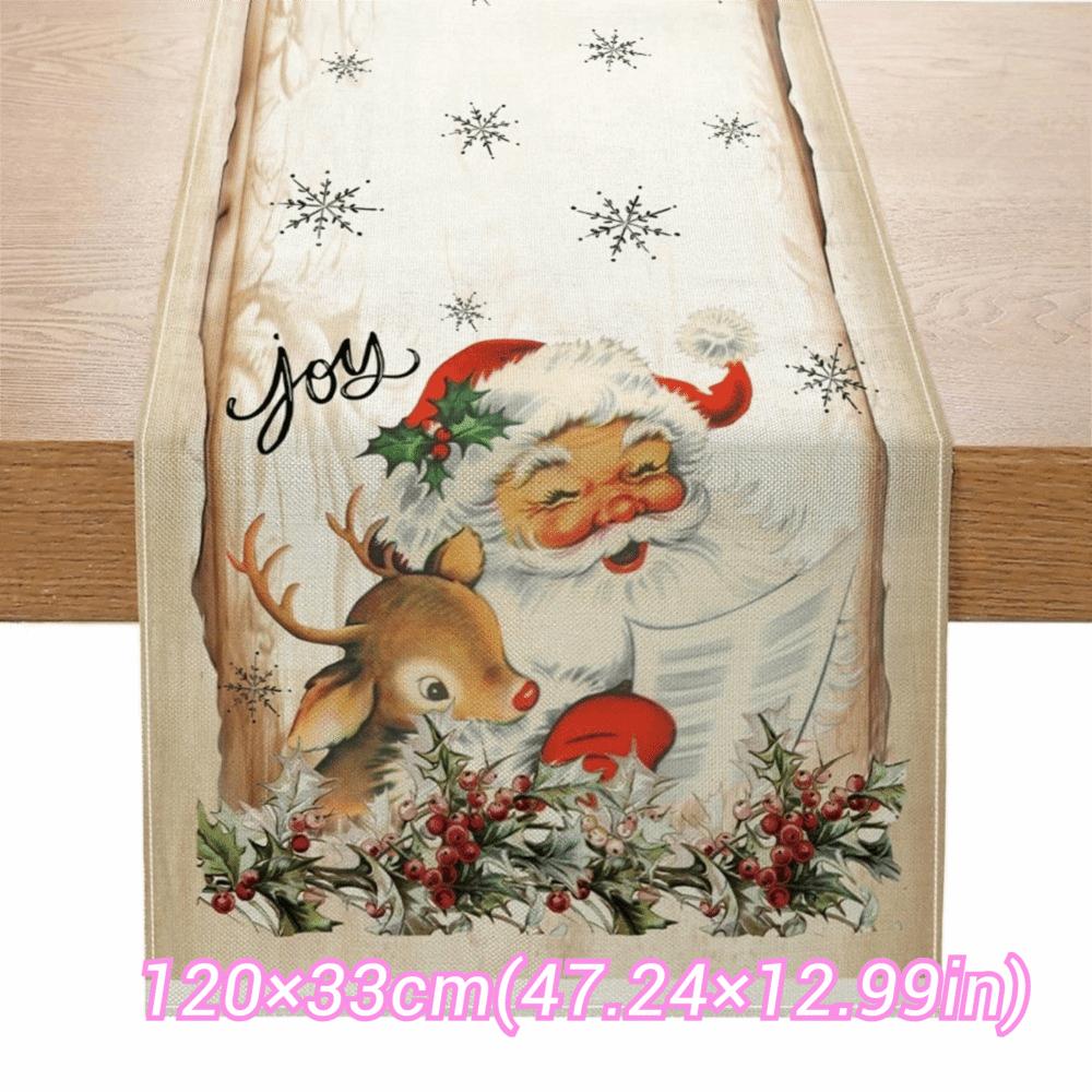 New Year Christmas Table Runner Santa Claus Xmas Bells Christmas Tablecloth Flag Cover Navidad Gift Table Cover Party Ornament