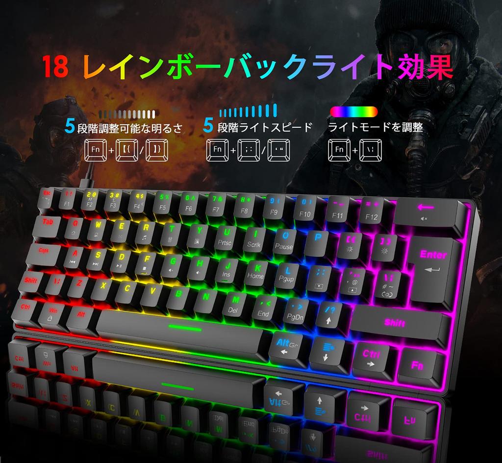 Механическая игровая клавиатура MambaSnake UK 62 клавиши LED USB Полностью съемная Идеально подходит для геймеров и игровая мышь 6400 DPI с ковриком для мыши Совместима с ПК