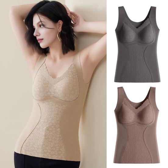 Зимний женский терможилет с нагрудными накладками, бесшовный кружевной V-образный вырез, быстрая фиксация температуры, согревающий, облегающий, эластичный, без рукавов, внутренняя одежда, нижняя майка