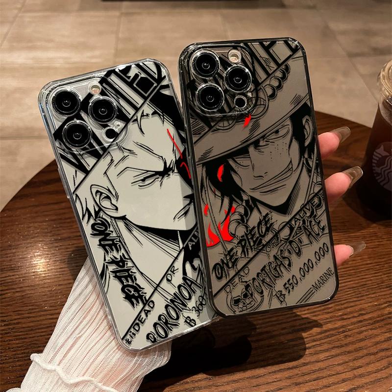 Чехол для телефона из прозрачного ТПУ с панелью из манги One Piece Зоро Эйс для iPhone 15 Pro Max и Samsung Galaxy S24 Ultra, Ударопрочный чехол
