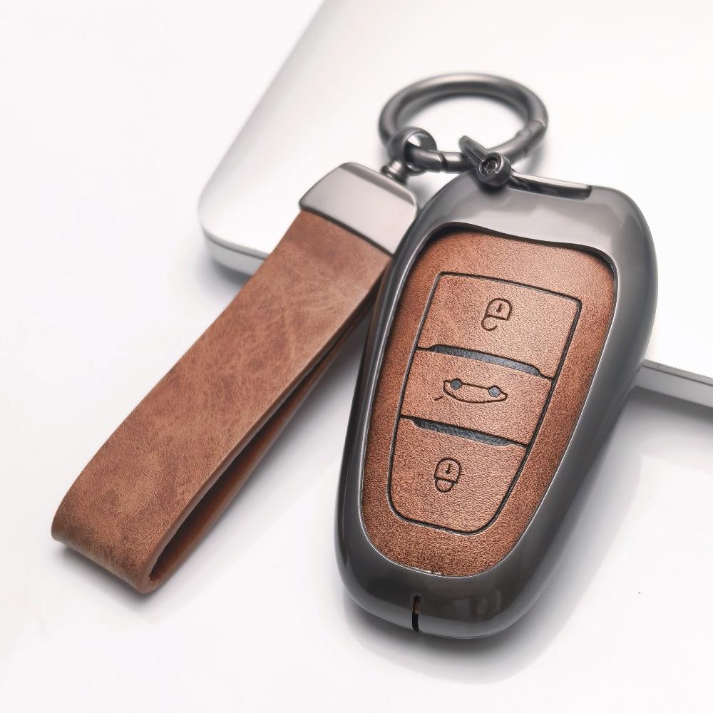 Сплав цинка Натуральная кожа Подходит для Peugeot 2008 3008 4008 5008 308 408 508 Citroen C5 C4 C4L C6 C3-Xr Picasso Grand Ds3 Чехол-футляр для брелока авто