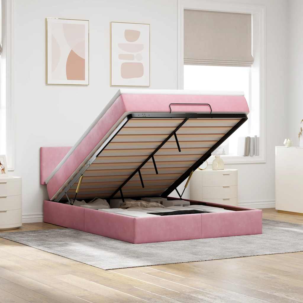 Enjoy restful nights with this ottoman bed with mattress in pink 140 x 190 cm velvet fabric