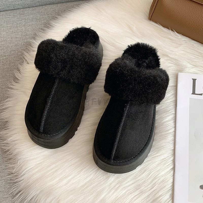 Fur Slippers Women Winter Plush Sandals  Luxury Slip On Platform Slides Female Thick Sole Designer Cotton Home Shoes