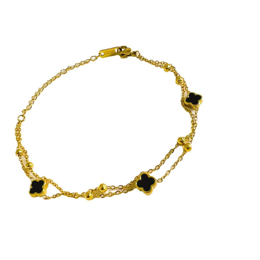 Элегантный европейско-американский двухслойный браслет из титановой стали «Четырехлистный клевер» - Роскошный и универсальный