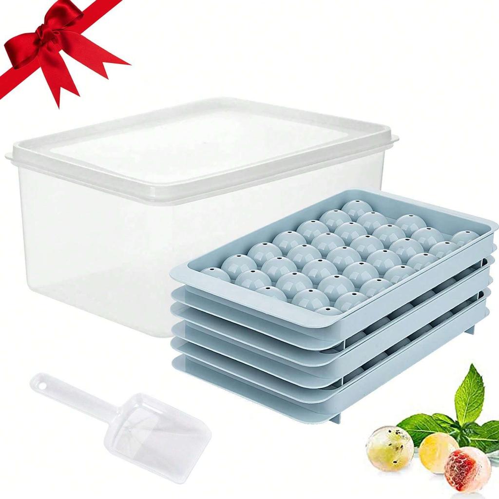 Круглый набор для кубиков льда, 3 лотка, 1 контейнер для льда и совок, усовершенствованные формы для льда, круглая форма для кубиков льда для коктейля, виски, кофе