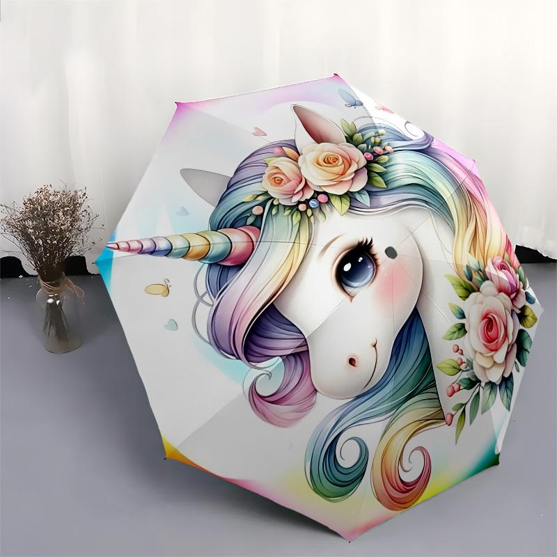 Unicorn, BubbleThemed Automatic Opening and Closing Umbrella 8 Ribs, Suitable for Leisure and Going Out, Outdoor Accessory, Gothic Style,