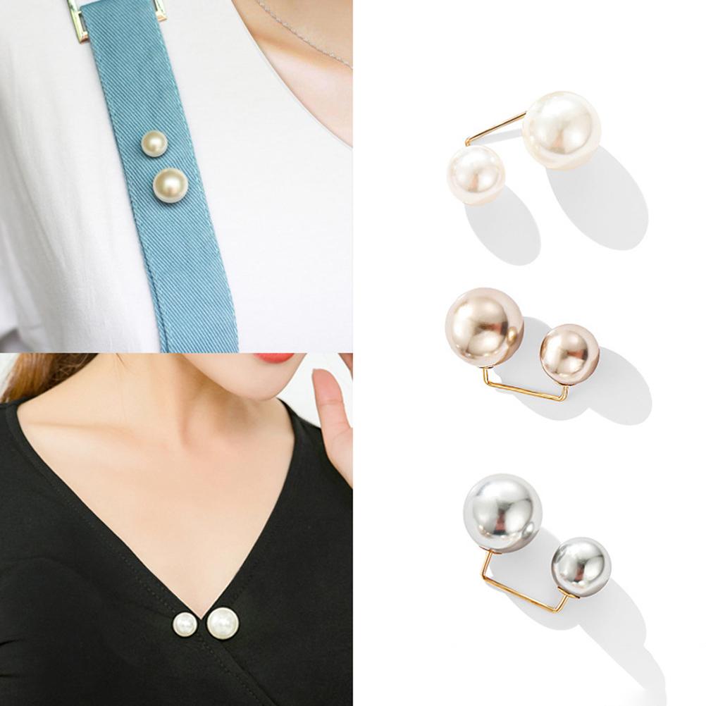 3Pcs Artificial Pearl Brooch Fashion Double Headed Pearl Looper Cardigan Brooch Pin