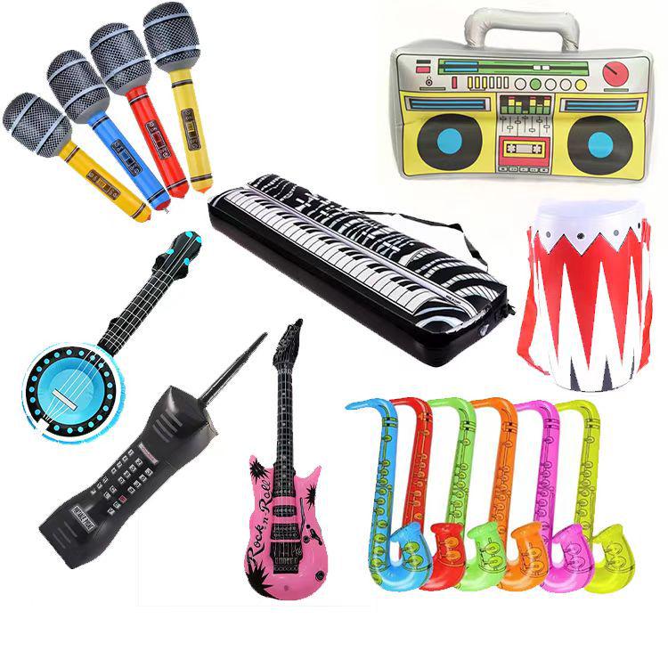 Набор надувных музыкальных инструментов из ПВХ для детей - Гитара и Микрофон, реквизит для сценических вечеринок.