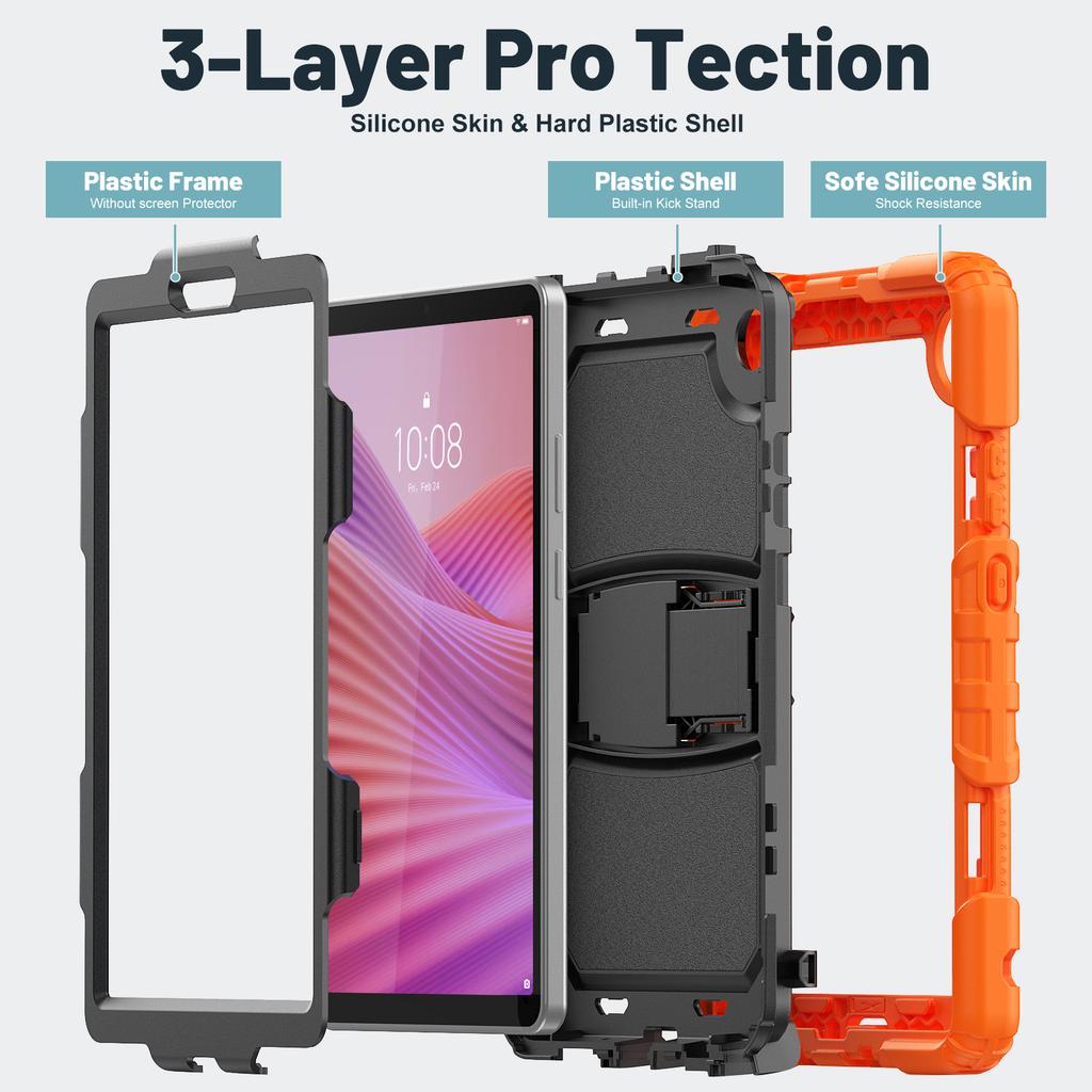 For Lenovo Tab K9 TB305FU Case with Shoulder Strap Kickstand PC+Silicone Shockproof Tablet Cover