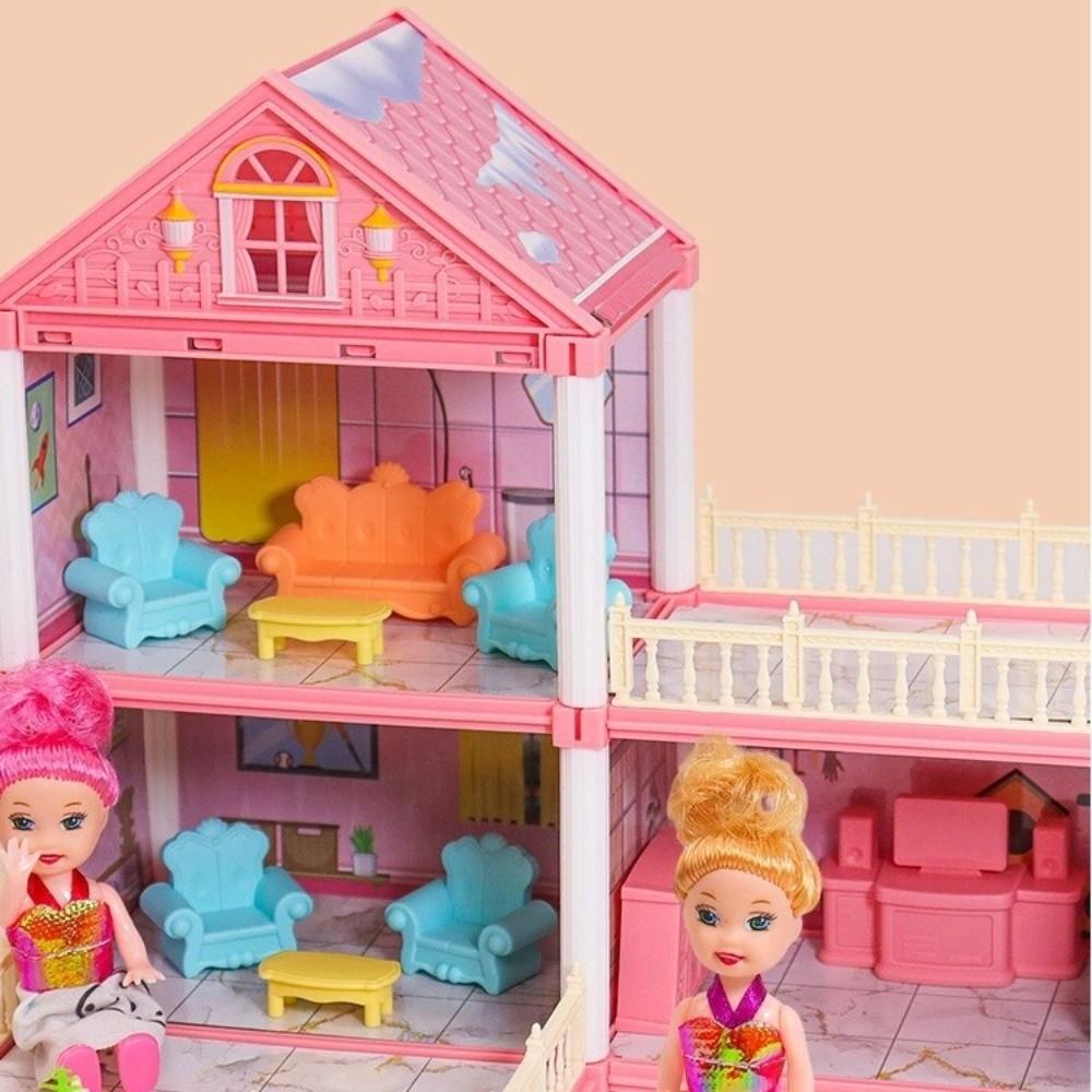 С LED-освещением Набор кукольного домика Миниатюрная мебель Кукольный домик-замок Детский