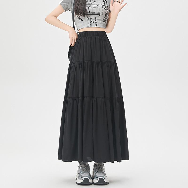 Женская юбка-трапеция во французском стиле с высокой талией и драпировкой - повседневная длинная юбка-торт на весну/лето