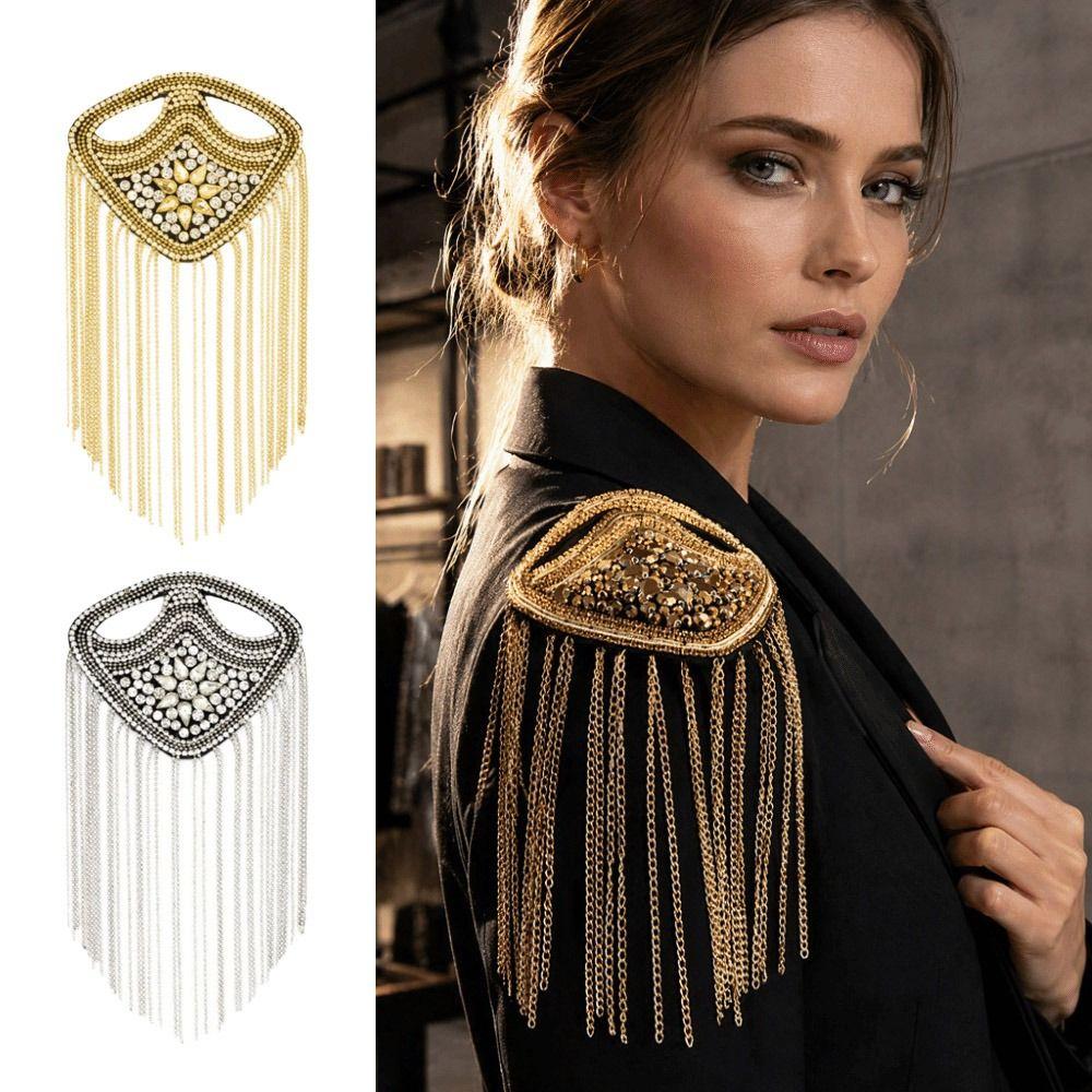 Metal Punk Style Epaulets Sparkling Rhinestone Shoulder Ornaments Performance Costumes