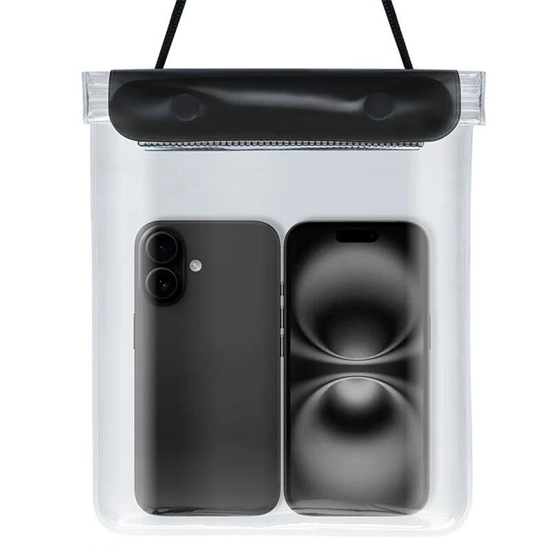 Large Waterproof Phone Pouch with High Capacity, Can Hold Power Bank, Waterproof Bag for Food Delivery Riders And Swimmers, Three-Layer Sealed Black