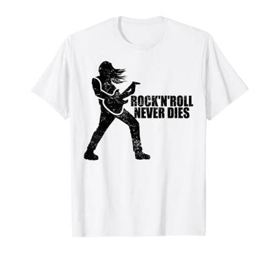 Футболка с надписью Rock 'n' Roll Never Dies и изображением гитариста