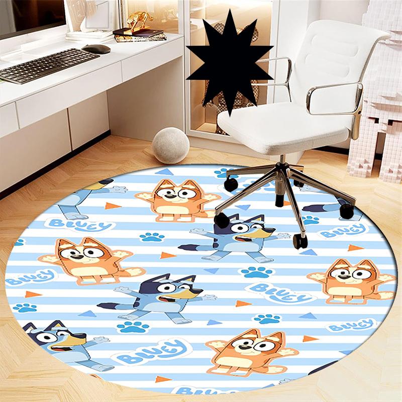 Bluey Printed Round Rug Carpet Chair Rug Area Rug Entryway Doormats,for Office Chair Living Room Bedroom Kitchen Room.