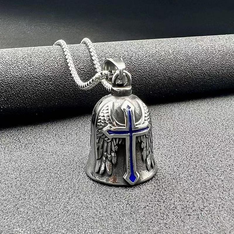 Мужской крест в стиле ретро-панк, счастливый колокольчик, ангельское крыло, рыцарский колокольчик, металлический кулон, кулон для мотоцикла, ювелирные изделия, подарок, мотоаксессуары