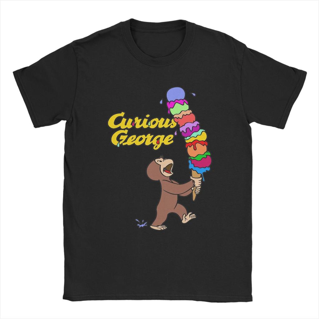 Cartoon Banana Cute Brown Monkey T Shirt Cotton Fun T-Shirts Crewneck Curious George Tees Short Sleeve Clothes Plus Size