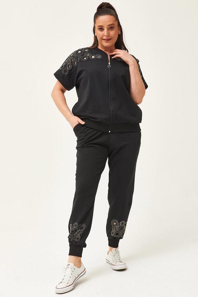 Женский модный комплект спортивного костюма большого размера, большой размер, прозрачный летний комплект с каменным принтом, зеленый спортивный костюм с короткими рукавами