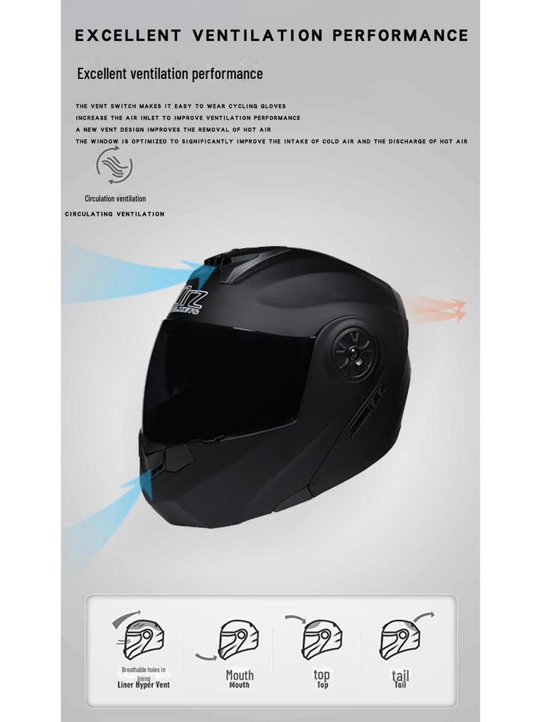 ORZ Double Lens Flip-Up Electric Car Helmet - Anti-Fog, Unisex, Four Seasons, Semi-Motorcycle