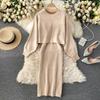 Autumn/Winter Chic Turtleneck Batwing Sweater & V-Neck Dress Set
