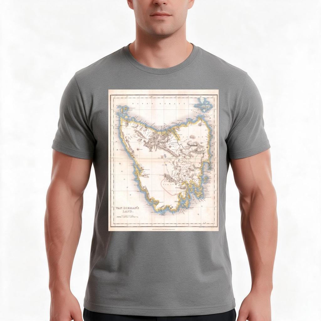 Vintage Map Of Tasunisexia (1837) Tshirt Summer Casual Cotton Tee Oversized Streetwear Tops Vintage Graphic Print 100 Cotton