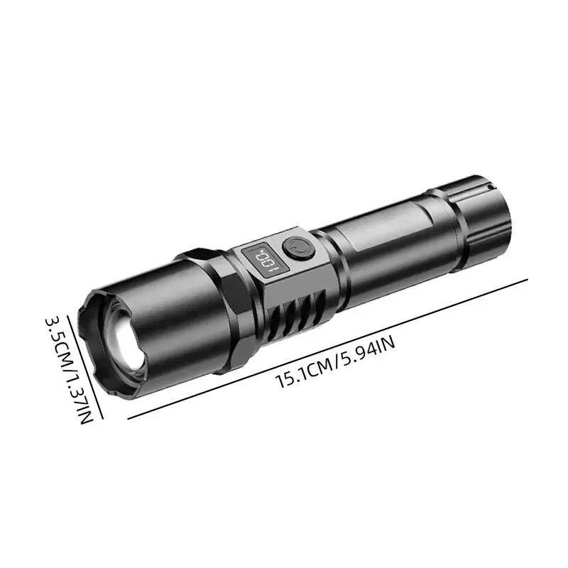 Portable Rechargeable High Power LED Flashlights With Display Screen Zoom Tactical Torch Lamp Outdoor Camping Emergency Lantern