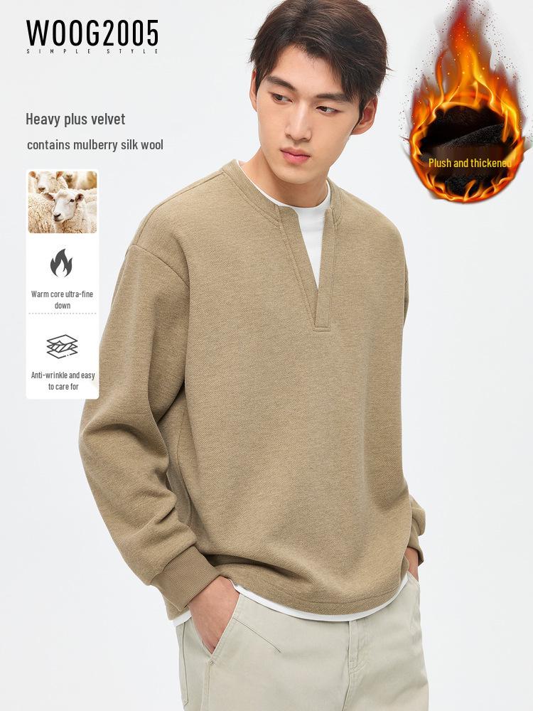 Мужская толстовка Хенли из шелка тутового дерева и шерстяного плюша, Осень/Зима 2025