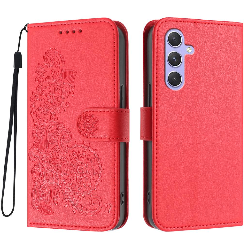 Чехлы для телефона Samsung Galaxy A55 5G Кожаный кошелек с цветком мандалы Мобильная обложка с ремешком