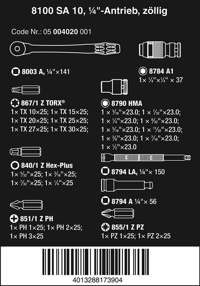 Wera 05004020001 Набор трещоток Zyklop Metal 8100 SA 28 предметов Импортировано из 10, Кнопка-переключатель, Привод 1/4", [Официально Япония]