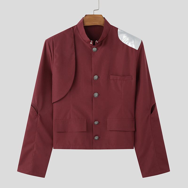 INCERUN Мужские короткие тонкие пиджаки с воротником-стойкой и длинным рукавом