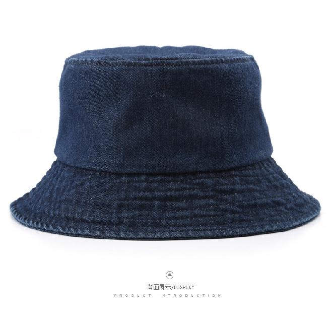 Women's solid-color, plain, washed denim bucket hat for outdoor activities, travel, sun protection, and shade