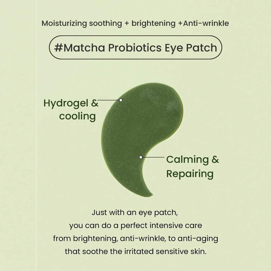Heimish Патчи гидрогелевые для глаз Matcha Biome 1,4 г(60pcs) - Антивозрастные патчи под глаза, Увлажняющие, Укрепляющие, Успокаивающие и смягчающие маски для глаз с матча