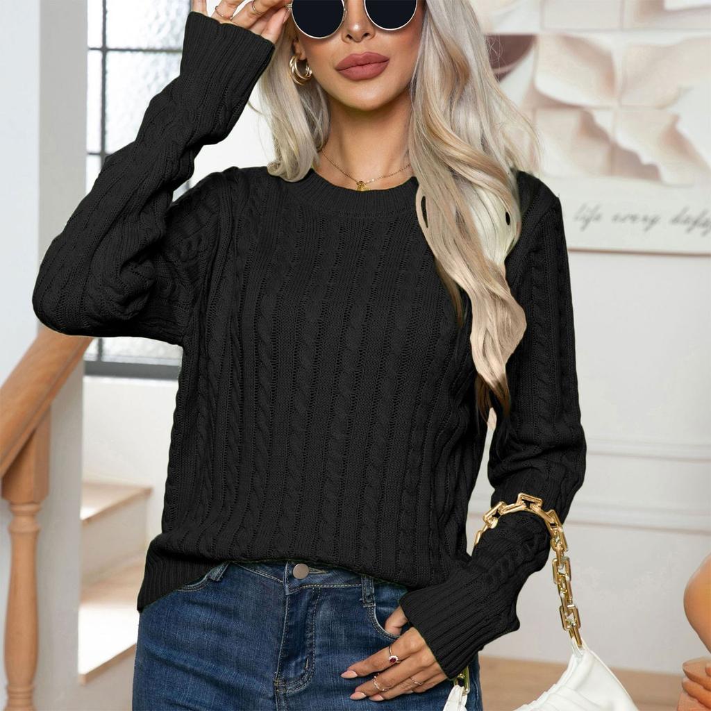 Женская мода повседневный свитер с круглым вырезом из теста и переплетениями