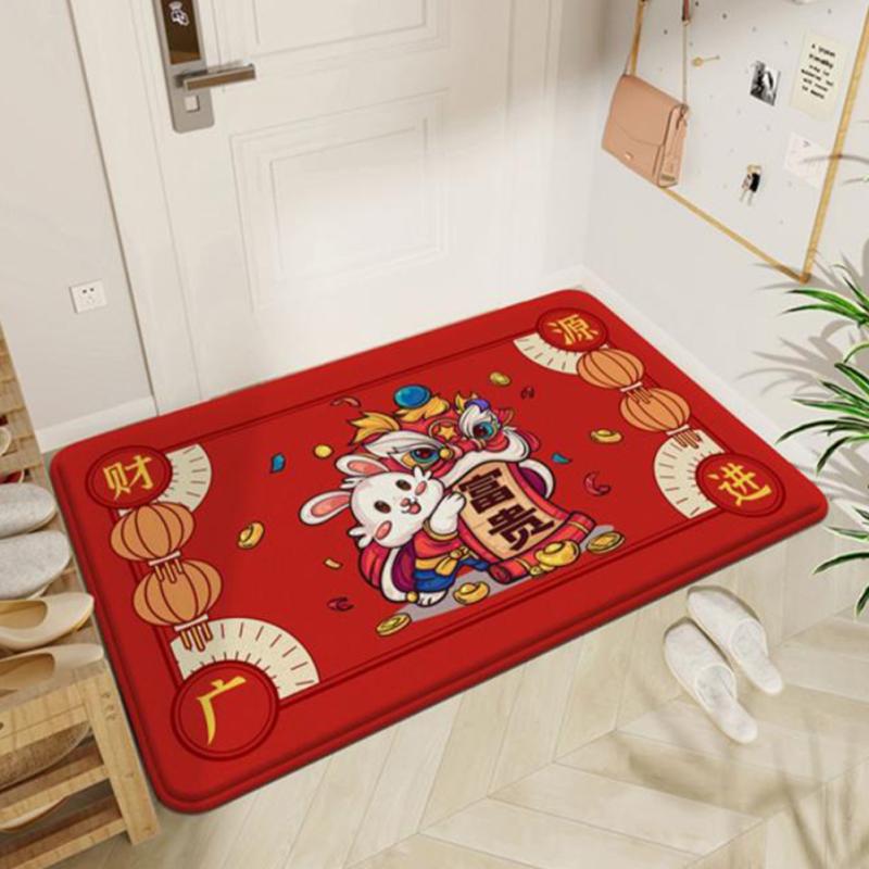 Bedroom Flannel Floor Mats Rabbit Year Anti-slip Doormat Carpet 2023 Chinese New Year Decoration 40
