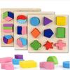 Wooden Geometric Shapes Montessori Puzzle Sorting Math Bricks Learning Educational Game Toddler Toys