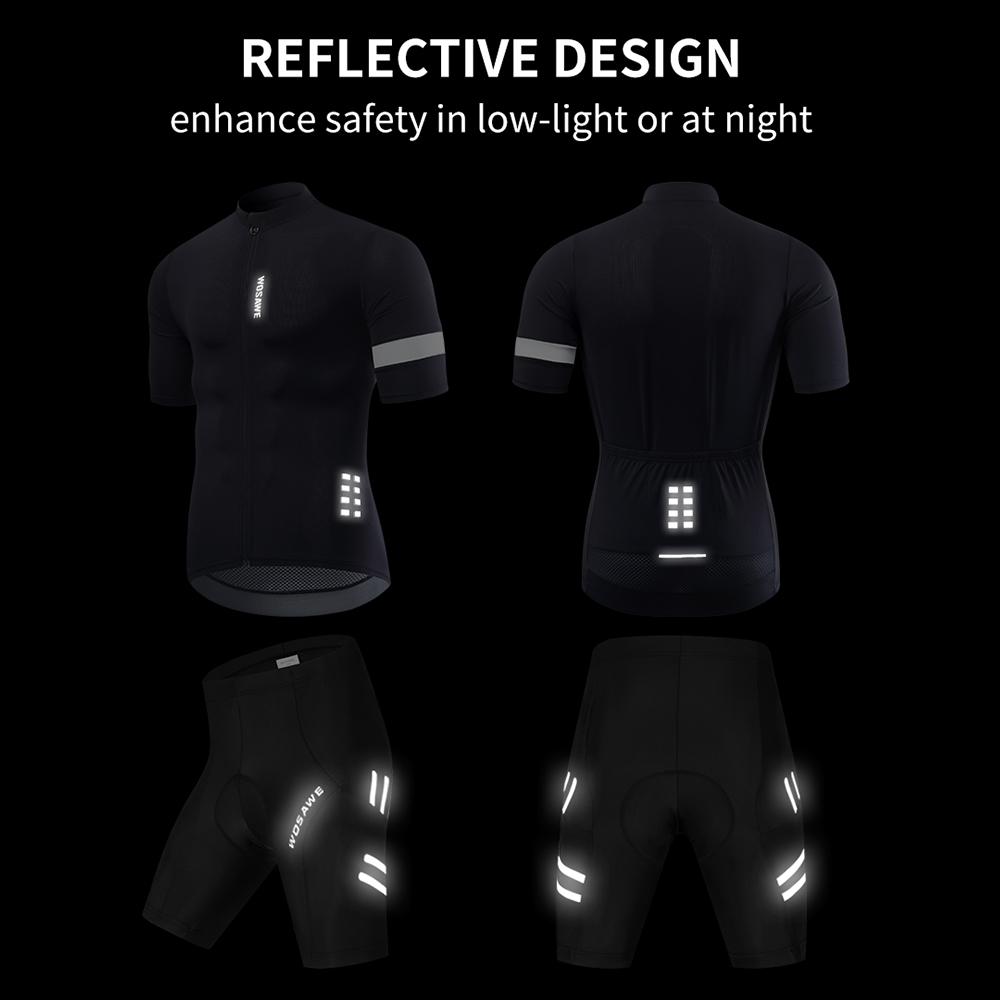Wosawe Mens Short Sleeve Jersey Road Bike Cycling Breathable Tops Sportswear Shirts Summer Cycling Sets Gel Shorts Reflective Bicycle Outfit