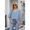 Весна и лето Новая женская полосатая контрастная свободная футболка с короткими рукавами