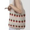 Casual Sweet Strawberry Print Knitted Shoulder Large Capacity Handbag Tote Bag Shopping Handbags Women Gifts