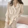 Pajamas Women's Button Cute Long Sleeve Pants Cartoon Home Suit Set
