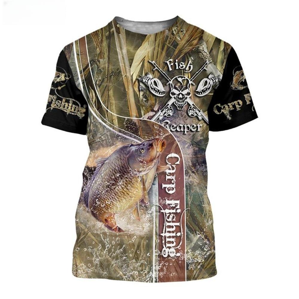 Summer Popular Carp Fishing Full Print T-Shirt for Men Fishing Apparel 3D Catfish Print T-Shirt Short Sleeve Casual Loose Top