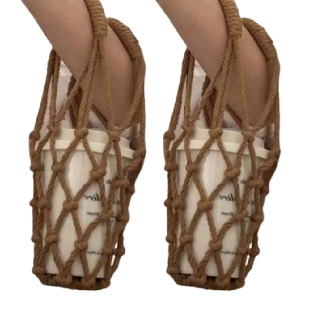 2Pcs Woven Water Bottle Bags Hollow Out Water Cup Mesh Bag Crochet Cup Holder  For Outdoor Carrying